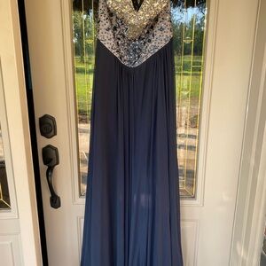 Elegant Navy and Silver Evening Gown